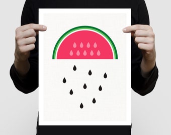 watermelon nursery art - watermelon rain - watermelon art, watermelon print, fruit art, kitchen art, fruit wall art, melon art, melon print