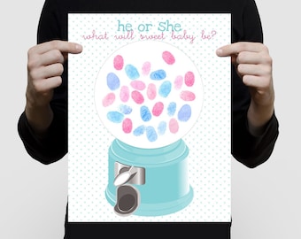 Gumball Machine Fingerprint Guest Book Poster - Gender Reveal Activity or Birthday Party Guestbook - Fun Baby Shower Game  - Sweet sixteen