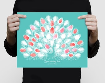 Peacock Wedding Fingerprint Guest Book Print - Customized for Special Celebrations, Weddings, Bridal Showers and Engagements, Baby Showers