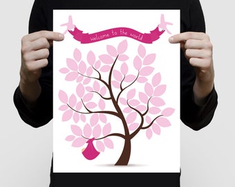 Personalised Baby Shower Guest Book Tree with Custom Wording and Colours - A Keepsake for Years to Come - Custom Baby Shower Idea