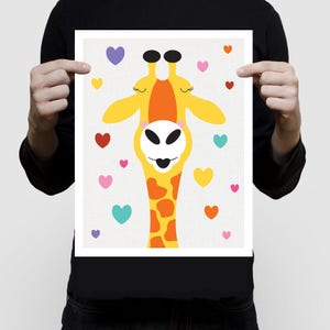 giraffe art giraffe print - kissing giraffe - giraffe illustration, safari nursery, jungle nursery, wild animal art print, giraffe nursery