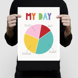 kleurrijke kunst voor kinderen - my day cirkeldiagramkunst - kinderkamerinrichting, leuke kunst, kinderkamerkunst, kinderkamerafdruk, kleurrijke kinderkamerdecoratie kunst aan de muur