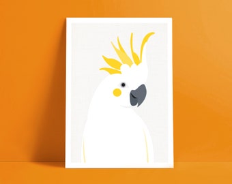 cockatoo print - parrot illustration giclee art print, kids room art, nursery print, tropical wall art, australian bird tropical home decor