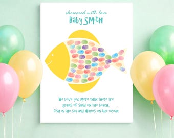 Fish Fingerprint Guest Book – Colourful Baby Shower, Birthday or Baptism Keepsake