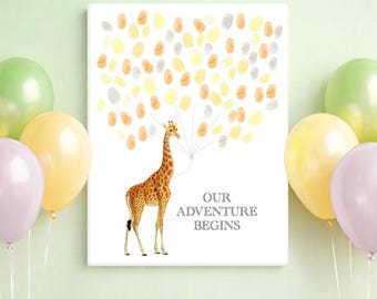 Vintage Giraffe Fingerprint Guest Book Alternative – Baby Shower Poster