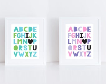 i love you ABC print - pink green | nursery art | alphabet poster | kids bedroom | A-Z print for kids | childrens prints | playroom poster