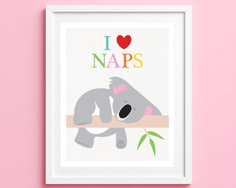I Love Naps Koala Print – Sleepy Australian Animal Nursery Wall Art