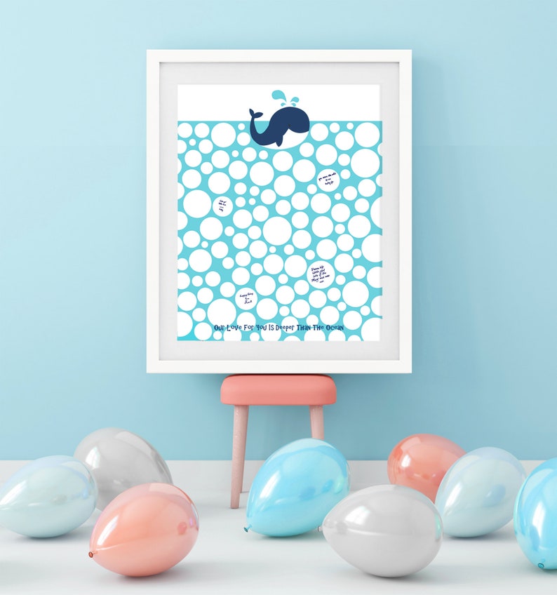 Blue Whale Baby Shower Guest Book Print Signature Guestbook Etsy