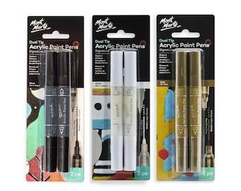 dual tip acrylic paint pens set of 2 in black, white or gold | guest book pens dual marker for guestsbooks | scrapbooking pen | art pens