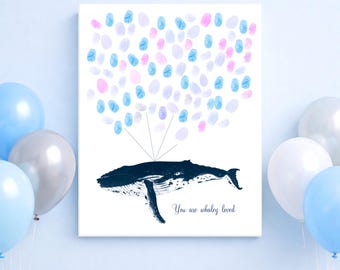 Humpback Whale Fingerprint Guest Book – Baby Shower or Birthday Keepsake