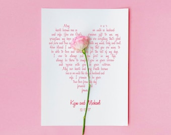 wedding vow art love heart - custom print, first anniversary paper, Valentine's gift, valentines day, personalised artwork, romantic lyrics
