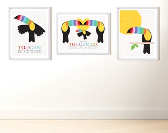 toucan print - topical bird print, jungle nursery art, colourful kids room art, tropical nursery decor, toucan sayings, jungle print, birds