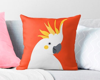 cockatoo cushion cover, parrot pillow, Australian bird throw pillow, decorative pillow, Australian nursery, tropical decor, tropical cushion