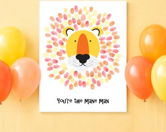 Lion Fingerprint Guest Book – Baby Shower or Birthday Keepsake Art