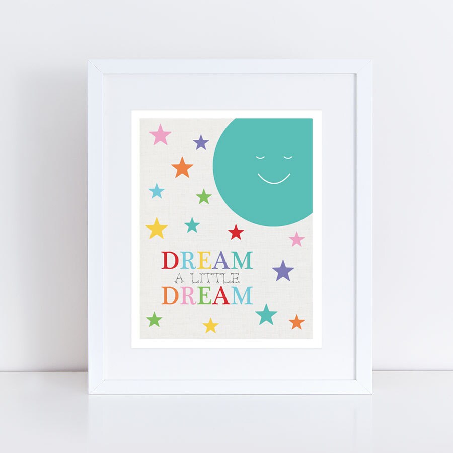 Moon Art Nursery Print Dream a Little Dream Artwork Stars | Etsy