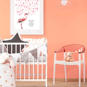 Peach nursery with framed fingerprint guest book flamingo