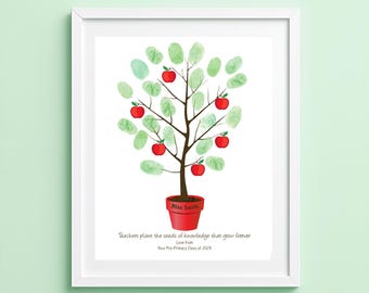 Personalised Teacher Gift Fingerprint Tree | End of Year Class Gift | Thank You Teacher Keepsake | Classroom Guest Book Poster