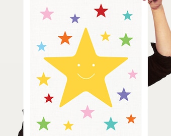 stars print - gender neutral nursery art, rainbow bright colourful childrens prints, space themed nursery decor, space art, space nursery