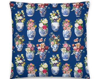 Floral Ginger Jar Pattern Cushion Covers - eclectic maximalist decor throw pillows