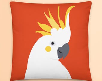 Cockatoo Cushion Cover – Australian Bird Pillow, Tropical Home Decor Gift, Colourful Parrot Throw Cushion