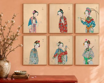 Vintage Chinese Ladies of the Peking Opera Prints – Chinoiserie Wall Art Gift, Maximalist Home Decor, Antique Chinese Theatre Art