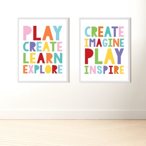 Colorful Kids Playroom Art Prints: Choose Your Inspiring Art Prints | Kids Playroom Decor | Playful Nursery Prints | Rainbow Text Artwork