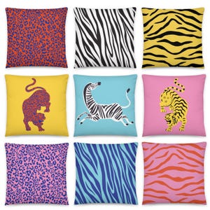 Animal print cushions - leopard print cushion, zebra print, tiger print eclectic decor cushion covers, maximalist decor throw pillows