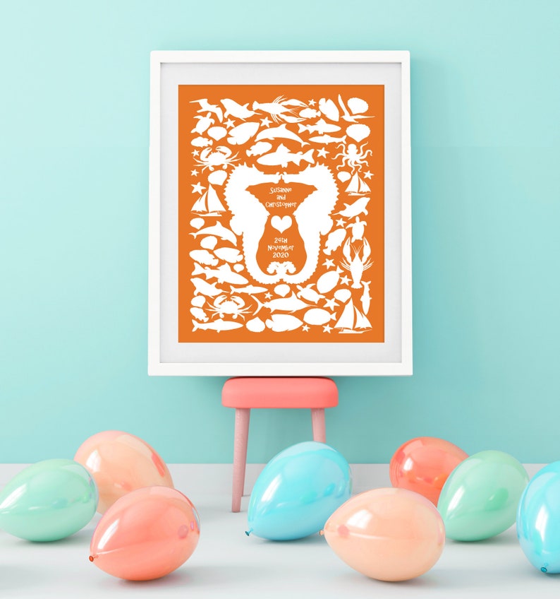 personalised wedding print custom wedding art wedding keepsake art wedding sign beach wedding wedding guest book poster seahorse print