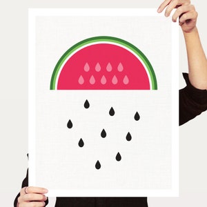 watermelon nursery art watermelon rain watermelon art, watermelon print, fruit art, kitchen art, fruit wall art, melon art, melon print 16x20 inches
