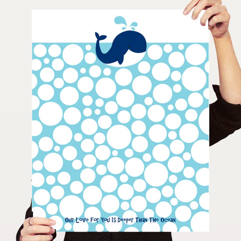 Blue Whale Baby Shower Guest Book Print Signature Guestbook Etsy