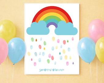 Rainbow Fingerprint Guest Book – Baby Shower or Birthday Keepsake