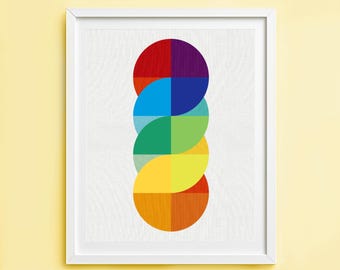 colourful geometric prints - colorful abstract shapes, vibrant art prints, playful prints, living room art, rainbow wall art bright wall art