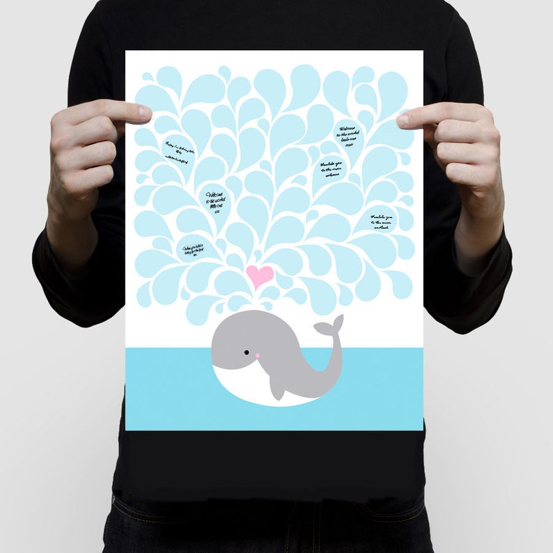 animal art beach nursery art whale nursery nautical baby shower whale signature guest book baby shower or birthday print sea nursery