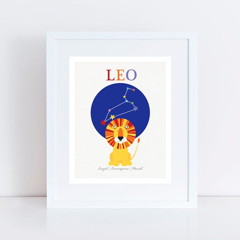 zodiac sign gift leo print for kids in a frame