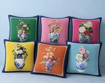 Blumen-Ingwerglas-Kissenbezug Geschenk, Chinoiserie-Wurfkissen, Grandmillennial-Dekor, Maximalist-Wohnkultur-Kissen