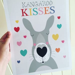 kangaroo kisses nursery art print australian animals colourful children kids baby girl or boy hearts love australia rainbow bright aussie image 5