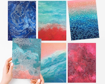Abstract art greeting card set of 6 – colourful blank cards featuring original artwork, assorted card bundle
