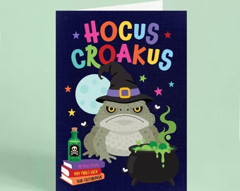 Funny Halloween Greeting Card, Hocus Croakus Cane Toad Witch Card, Frog Pun Card, Australian Halloween Card