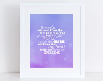 purple nursery decor girl quote - strength of my love - 10x8 print wall art, typography nursery art, new baby new mother, watercolour effect