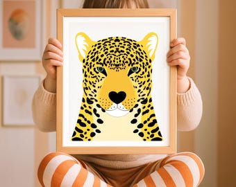 Yellow Leopard Print – Jungle Nursery Wall Art, Safari Animal Illustration for Kids Room