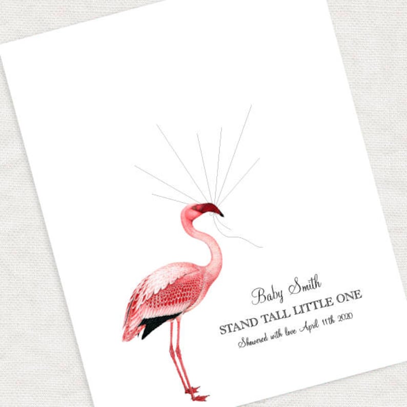 Custom Personalized Art for baby shower of flamingo for guests to leave fingerprints