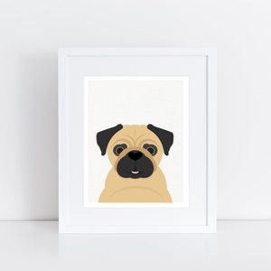 pug gifts pug art print, dog prints, dog wall art, nursery prints, pug print, cute prints, cute wall art, kids room decor, dog illustration
