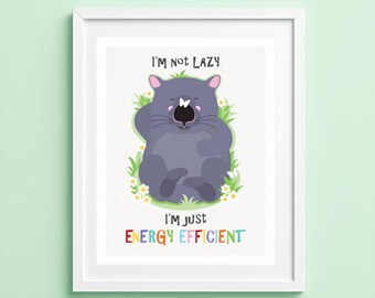 Lazy Wombat Print Gift | Funny Australian Animal Wall Art | Cute Wombat Art | Kids Room Decor | Nursery Wall Art | Relaxed Home Decor
