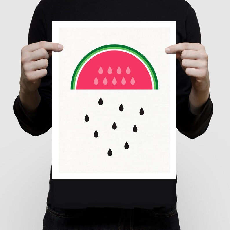 watermelon nursery art watermelon rain watermelon art, watermelon print, fruit art, kitchen art, fruit wall art, melon art, melon print 11x14 inches