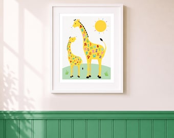 Alphabet Giraffe Wall Art – Colourful ABC Nursery Print for Kids Bedroom, Playroom & Classroom