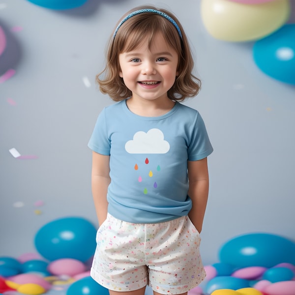rain cloud kids t-shirt - light blue t-shirt, fun children's fashion tee, rainbow coloured toddler clothing, kids apparel, cotton tee