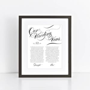 customised wedding vow art personalised print 1st anniversary gift paper, Valentine's Day wedding keepsake, 1 year anniversary song lyrics image 2