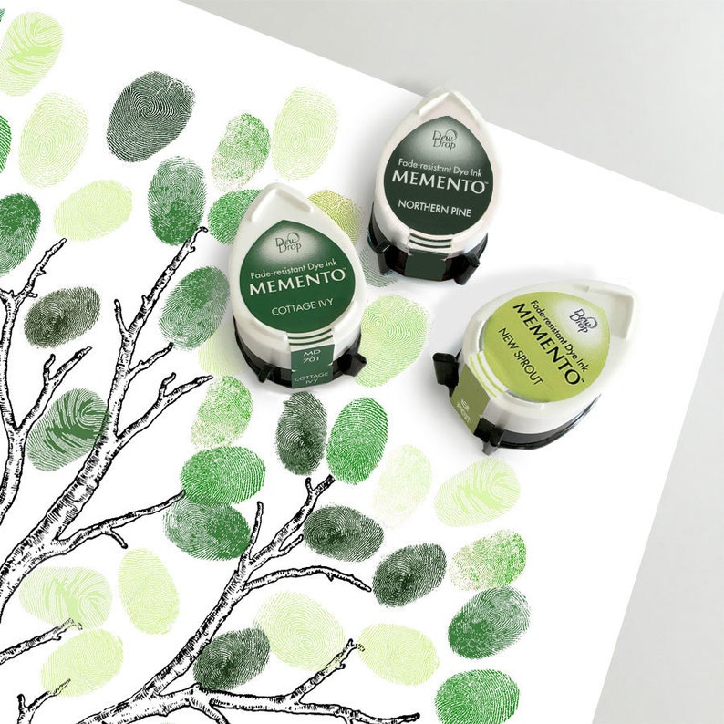 Three green ink pads for wedding fingerprint guest book tree Etsy