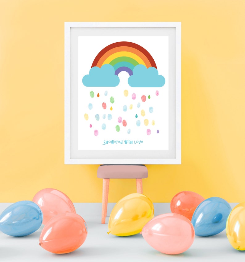Rainbow Baby Shower Guestbook Fingerprint Guest Book Print Etsy