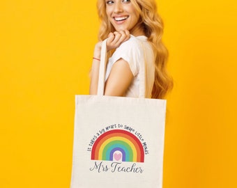 Personalised Teacher tote bag- teacher appreciation gift - Takes a big heart rainbow design Tote Bag for Teachers - customised gift